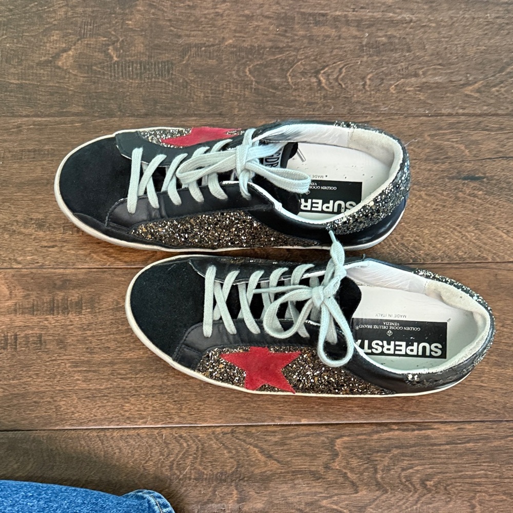 Golden Goose Black Glitter Superstar Sneakers Size 38 - Picture 3 of 6
